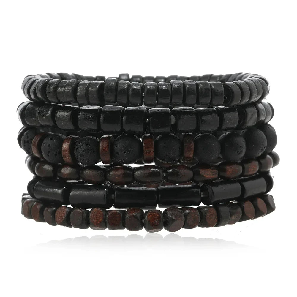 Bohemian Leather Bracelet Men Hand-woven Bracelet Men's Wooden Bead Bracelet Bracelet for Men Charm Bracelet Mens Jewellery