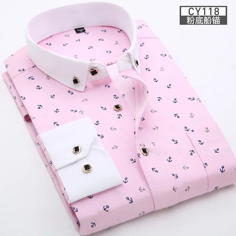 New men's shirt Thin long-sleeved printed spring/summer non-ironing business casual slim slim fashion breathable shirt
