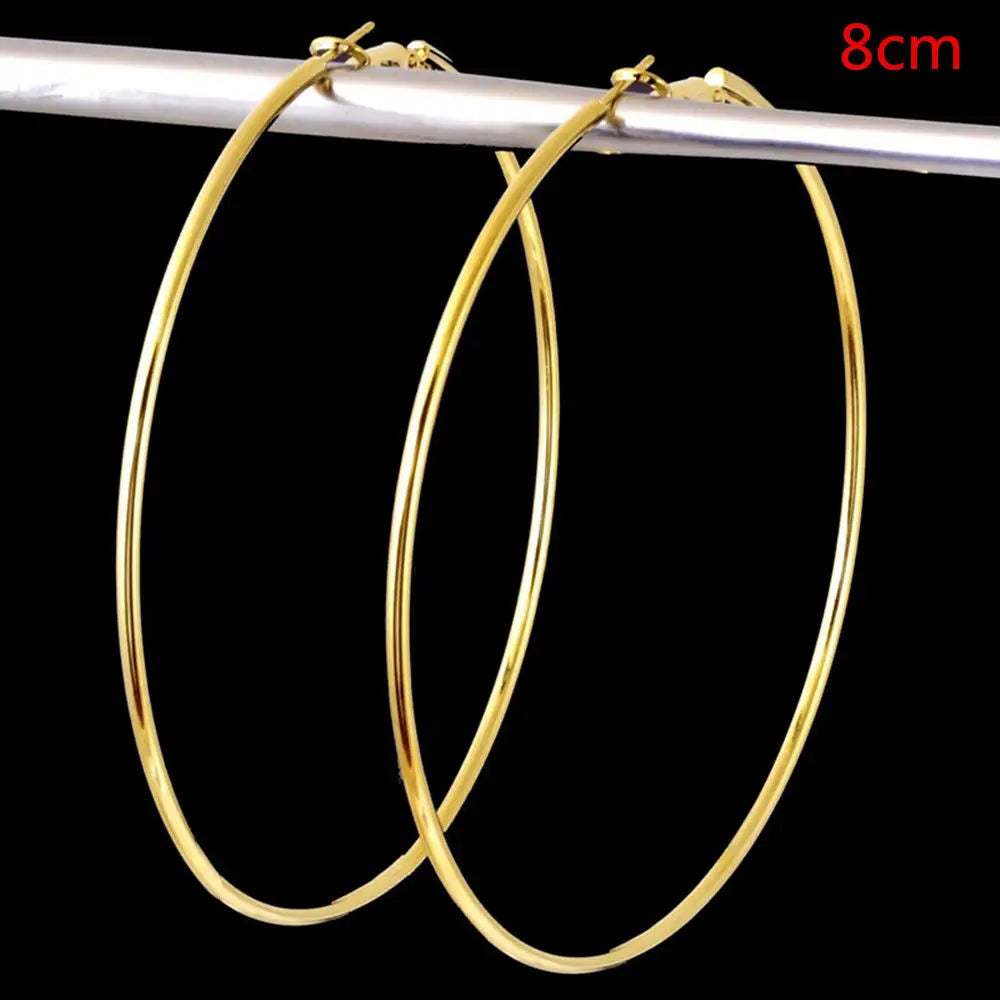Women Gold Plated Silver Color Metal Big Circle Smooth Large Big Round Hoop Earings For Women Sexy Fashion Jewelry Wholesale