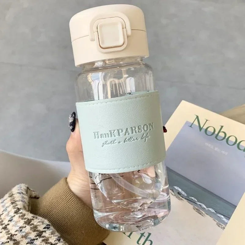 500ml Portable Water Bottle with Straw Creative Cute Leak-proof Plastic Drinking Bottle Milk Coffee Tea Juice Cup Drinkware