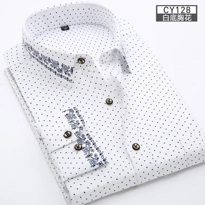 New men's shirt Thin long-sleeved printed spring/summer non-ironing business casual slim slim fashion breathable shirt