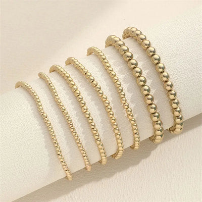 New Beaded Bracelets for Women Charm Link Chain Statement Bracelets Bangles Handmade Gold Color Beads Elastic Hand Jewelry