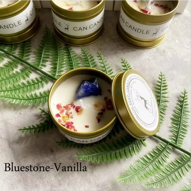 Scented Long Lasting Soy Candles Crystal Stone Dried Flower Fragrance Smokeless Fragrance Candle for Home Decorstion Candle Jar