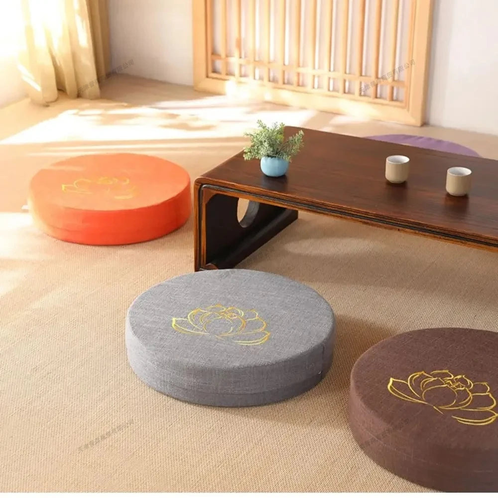 Yoga Meditation Cushion 40x6CM Linen Lotus Pad Hard Floor Pillow Washable Tatami Mat with Removable Cover Backrest Support