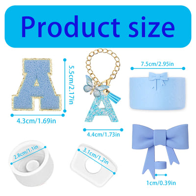 8PCS Cup Accessories Set for Stanley Cup 30oz 40oz, A-Z Initials Decorations, Including Silicone Straw Cover Cap,Sticker ﻿ ﻿