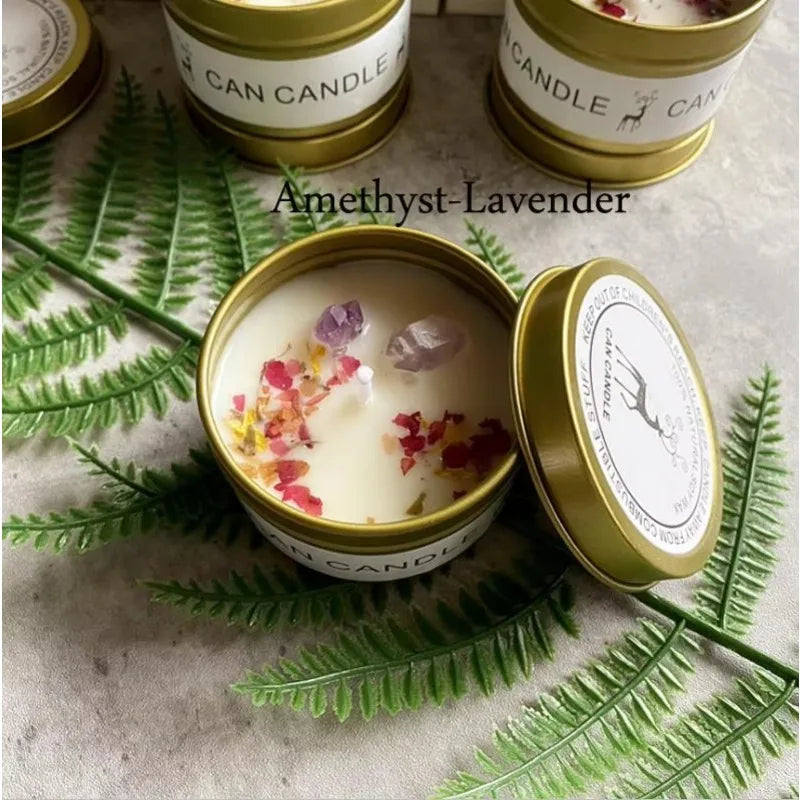 Scented Long Lasting Soy Candles Crystal Stone Dried Flower Fragrance Smokeless Fragrance Candle for Home Decorstion Candle Jar