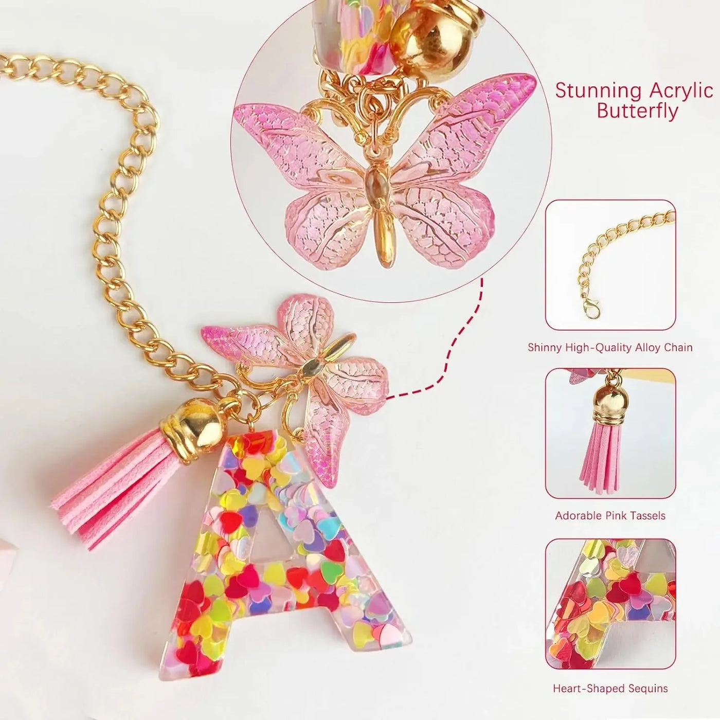 6pcs Accessories Set for Stanley Cup 40oz Including Glitter Silicone Boot Diamond Butterfly Charm Chain Bow Silicone Straw