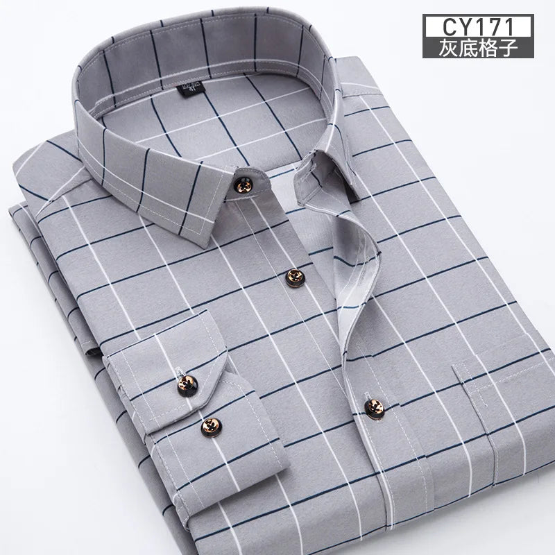 New men's shirt Thin long-sleeved printed spring/summer non-ironing business casual slim slim fashion breathable shirt