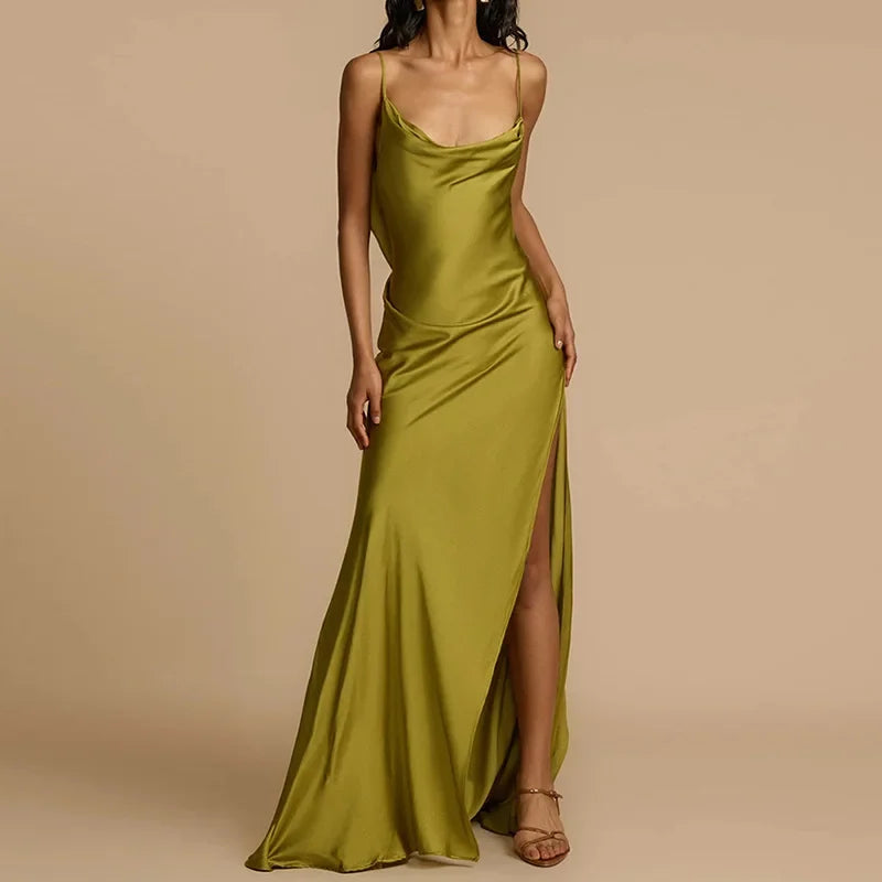 Summer Casual Dresses Elegant Ladies 2025 Sexy Deep Backless Women Slim Party Dress Sleeveless Vintage Solid Maxi Dress Vestidos