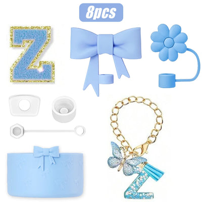 8PCS Cup Accessories Set for Stanley Cup 30oz 40oz, A-Z Initials Decorations, Including Silicone Straw Cover Cap,Sticker ﻿ ﻿