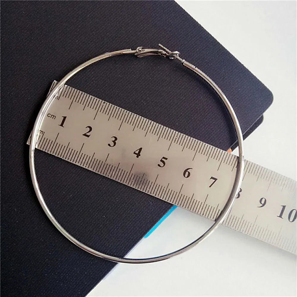 Women Gold Plated Silver Color Metal Big Circle Smooth Large Big Round Hoop Earings For Women Sexy Fashion Jewelry Wholesale