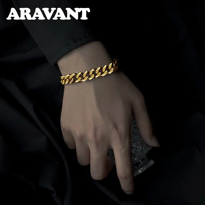 Aravant 925 Silver 18K Gold 10MM Bracelet Chain For Men Women Fashion Jewelry Gifts