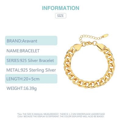 Aravant 925 Silver 18K Gold 10MM Bracelet Chain For Men Women Fashion Jewelry Gifts