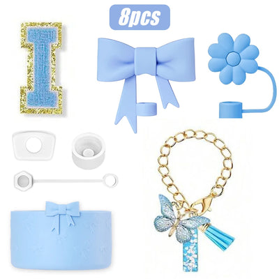 8PCS Cup Accessories Set for Stanley Cup 30oz 40oz, A-Z Initials Decorations, Including Silicone Straw Cover Cap,Sticker ﻿ ﻿