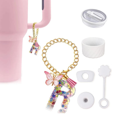 6pcs Accessories Set for Stanley Cup 40oz Including Glitter Silicone Boot Diamond Butterfly Charm Chain Bow Silicone Straw