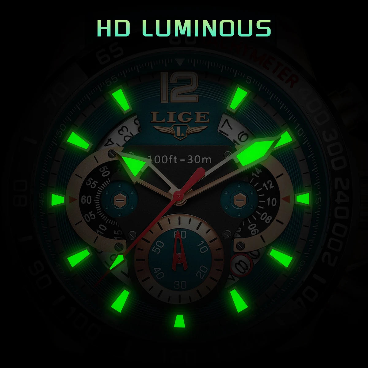 LIGE Men Wristwatch Fashion Luxury Waterproof Sport Stopwatch Quartz Watches Business Wrist Watch for Man Silicone Strap+Box