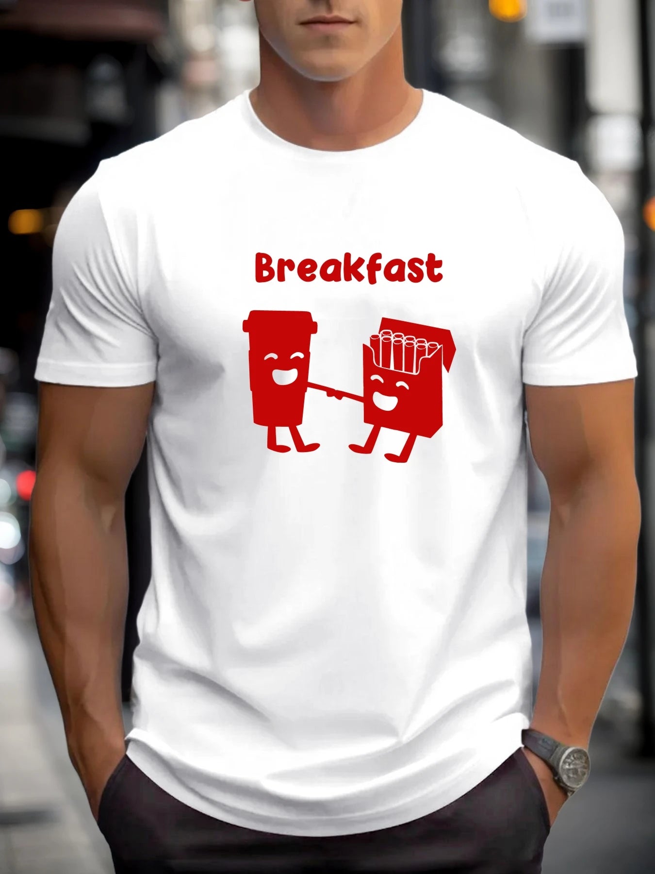 T Shirt For Men Breakfast 100% Cotton Graphic Printing Summer Round Neck T-Shirt Casual Breathable Street Style Daily Top