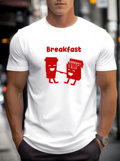T Shirt For Men Breakfast 100% Cotton Graphic Printing Summer Round Neck T-Shirt Casual Breathable Street Style Daily Top