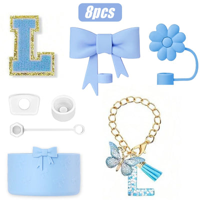 8PCS Cup Accessories Set for Stanley Cup 30oz 40oz, A-Z Initials Decorations, Including Silicone Straw Cover Cap,Sticker ﻿ ﻿