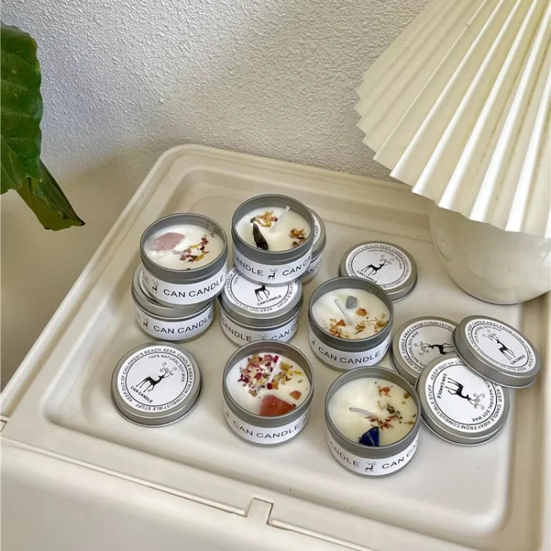 Scented Long Lasting Soy Candles Crystal Stone Dried Flower Fragrance Smokeless Fragrance Candle for Home Decorstion Candle Jar