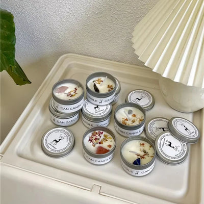 Scented Long Lasting Soy Candles Crystal Stone Dried Flower Fragrance Smokeless Fragrance Candle for Home Decorstion Candle Jar