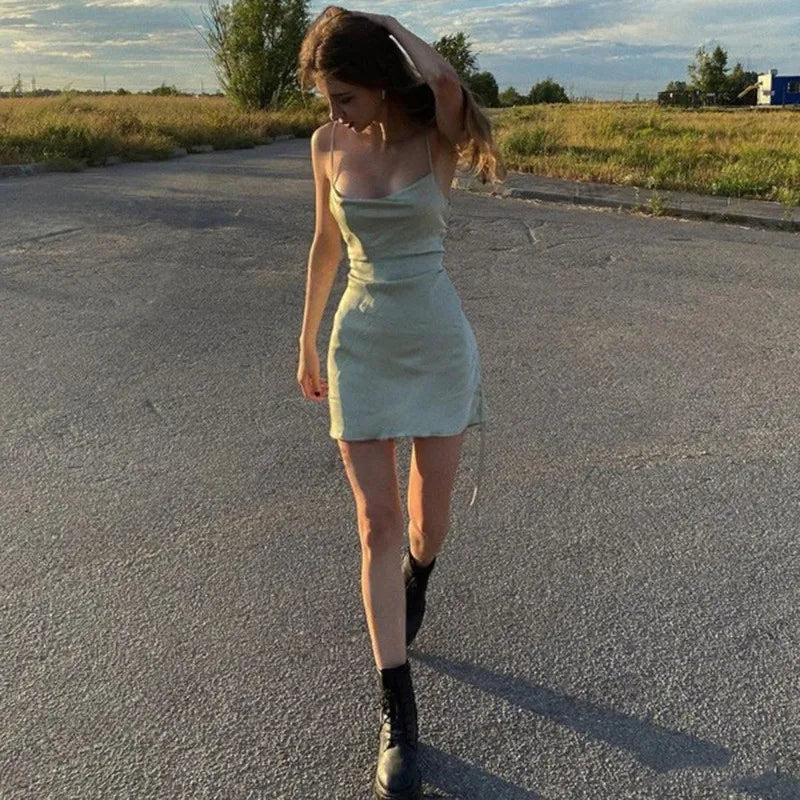 Summer Short Dresses for Women 2024 Cheap Casual Solid Color Evening Party Mini Dress Sexy Club Streetwear Female strap Dress