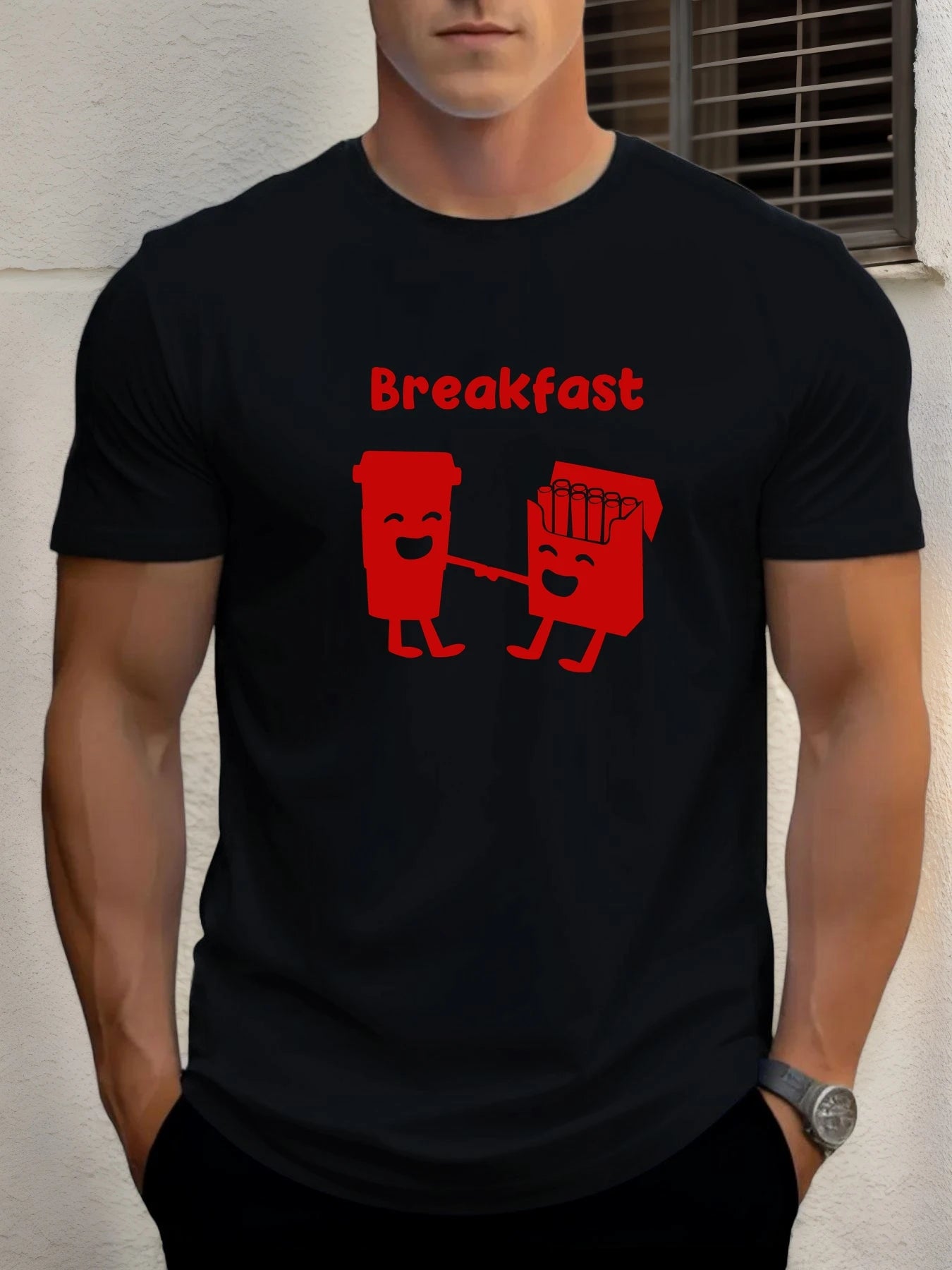 T Shirt For Men Breakfast 100% Cotton Graphic Printing Summer Round Neck T-Shirt Casual Breathable Street Style Daily Top