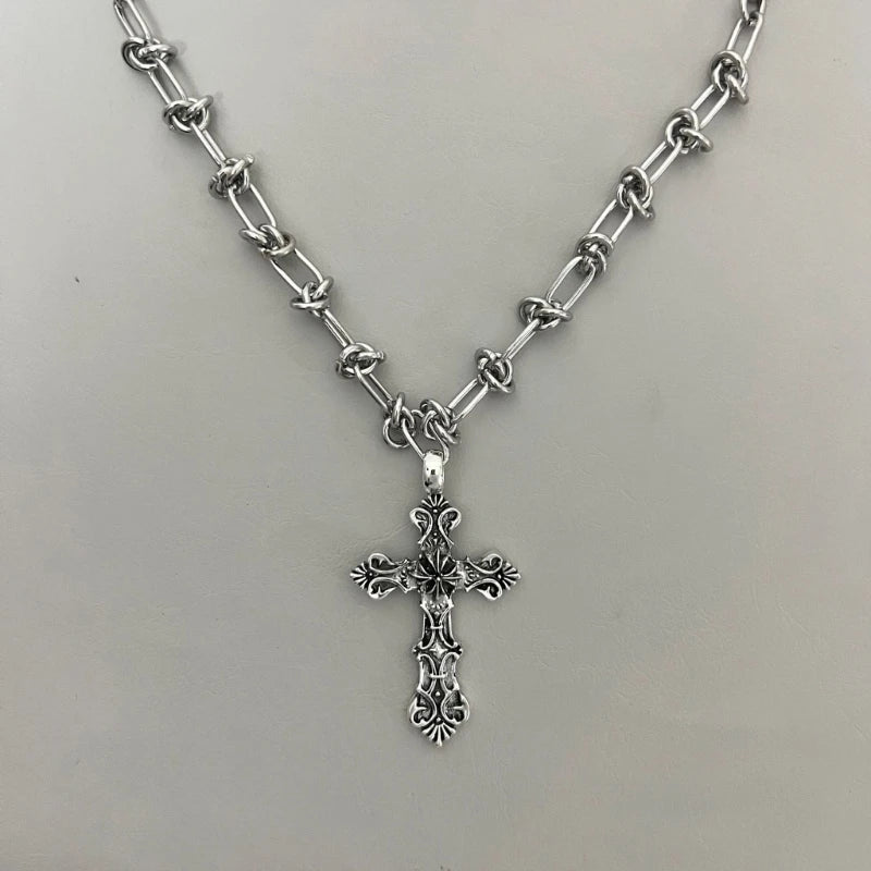 Vintage Cross Pendants Necklace for Women Kpop Punk Chain Necklaces Long Korean Fashion Retro Jewelry on The Neck Gift