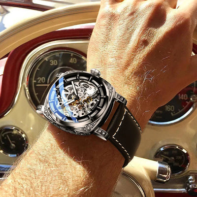 Relogios Masculino Glenaw Mens Watches Top Brand Luxury Personal Carving Watch Men's Stainless Steel Waterproof Watch Montre Hom