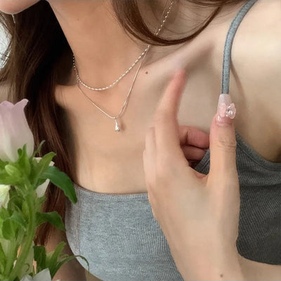 925 Sterling Silver Simple Design Drop Pendant Necklace for Women Double Collar Chain Fashion Fine Jewelry Gifts