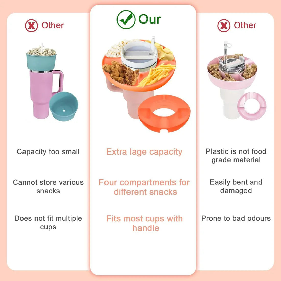 Snack Bowl for Stanley 40 oz Tumbler with Handle, for Stanley Cup Accessories Snack Tray