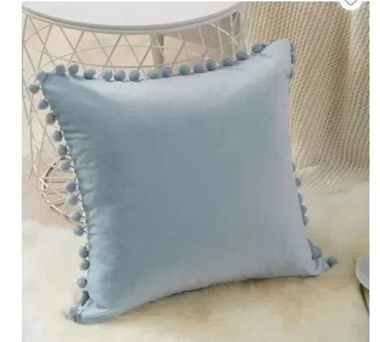 Cushion Pillowslip Soft Velvet Decorative Cushion with Ball Home Decor for Sofa Set Bedroom Pillowcase Blue Pink Pillow