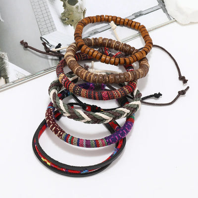 Bohemian Leather Bracelet Men Hand-woven Bracelet Men's Wooden Bead Bracelet Bracelet for Men Charm Bracelet Mens Jewellery
