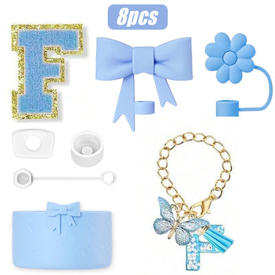 8PCS Cup Accessories Set for Stanley Cup 30oz 40oz, A-Z Initials Decorations, Including Silicone Straw Cover Cap,Sticker ﻿ ﻿