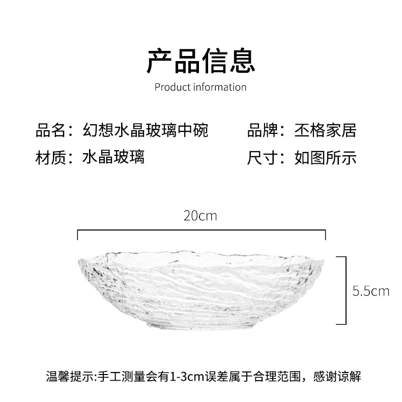 Crystal Glass Bowl Hammered Texture Modern Tableware Salad Fruit Dessert Snack Bowl Eco-Friendly Lead-Free Serving Bowl