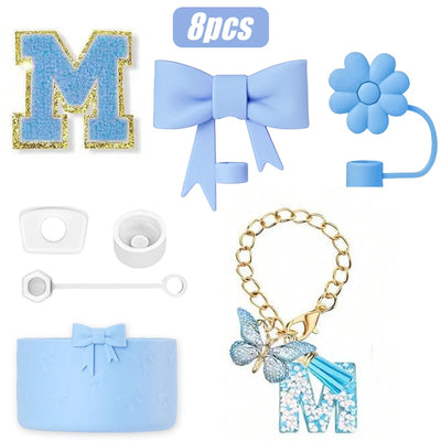 8PCS Cup Accessories Set for Stanley Cup 30oz 40oz, A-Z Initials Decorations, Including Silicone Straw Cover Cap,Sticker ﻿ ﻿