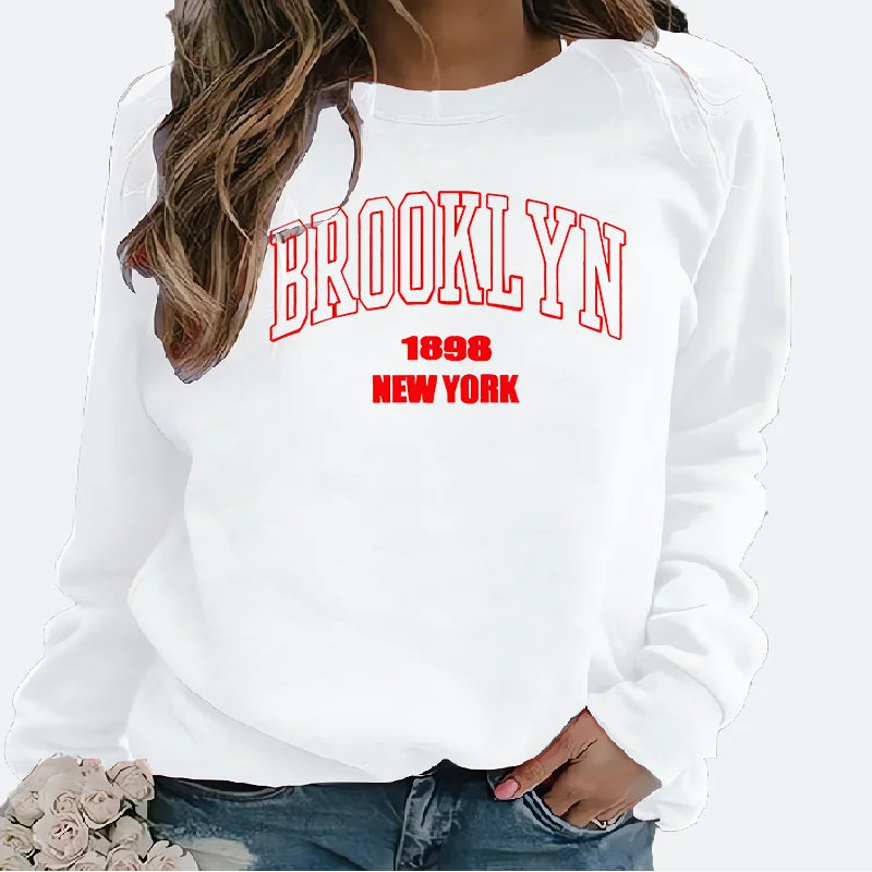 Women's Hoodie   Hoodie Monogram Print 1898 New York Brooklyn Harajuku  Sweatshirt  Streetwear Women