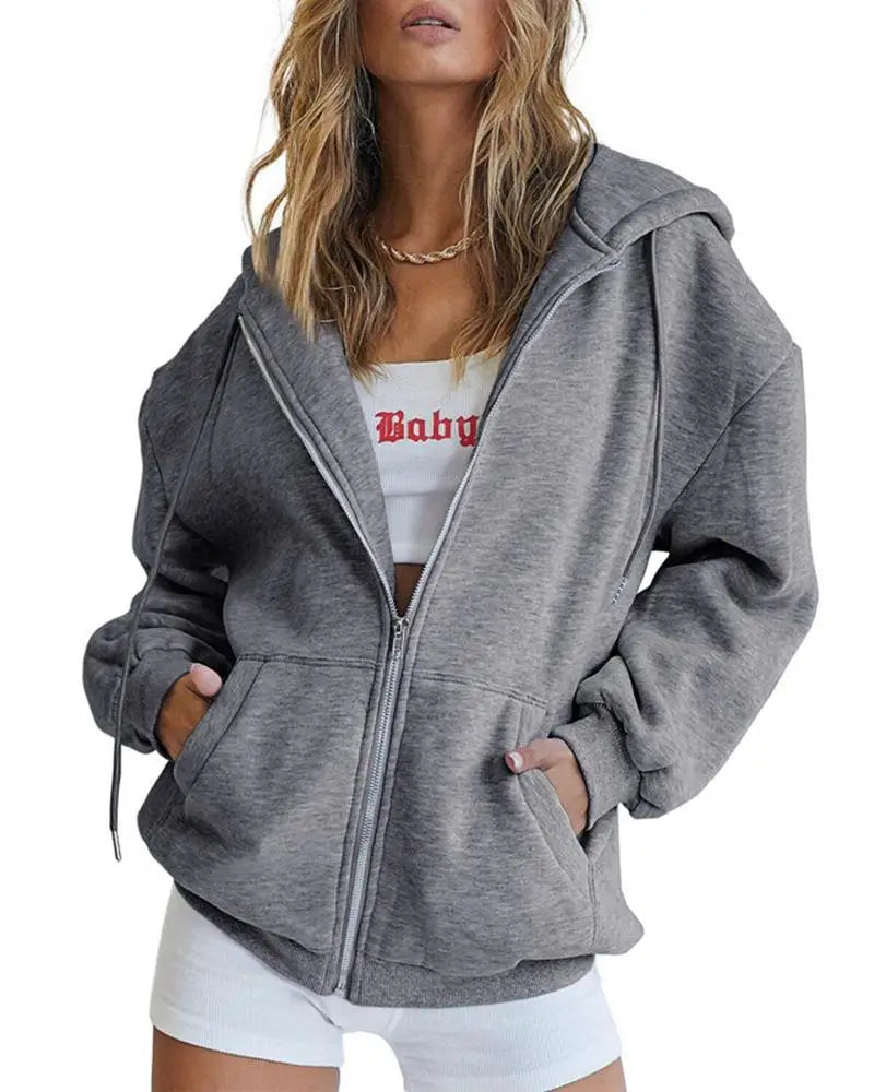 Women's hoodie Teen girls Fall jacket Oversized loose sweatshirt casual drawstring zip-up hoodie