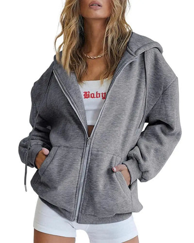 Women's hoodie Teen girls Fall jacket Oversized loose sweatshirt casual drawstring zip-up hoodie
