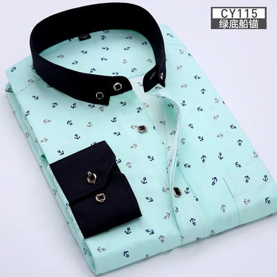 New men's shirt Thin long-sleeved printed spring/summer non-ironing business casual slim slim fashion breathable shirt