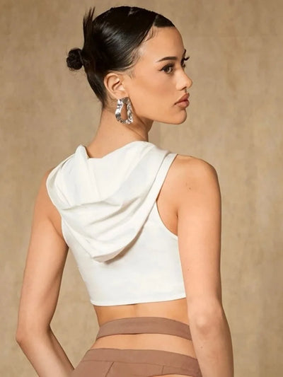 Hooded Tank Top Women Edgy Clothes Y2k Accessories Cut Out Sexy Streetwear Sleeveless T-Shirt White Corset Ropa Mujer Ring Decor