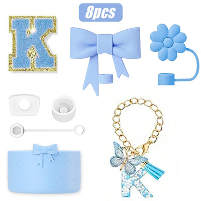 8PCS Cup Accessories Set for Stanley Cup 30oz 40oz, A-Z Initials Decorations, Including Silicone Straw Cover Cap,Sticker ﻿ ﻿