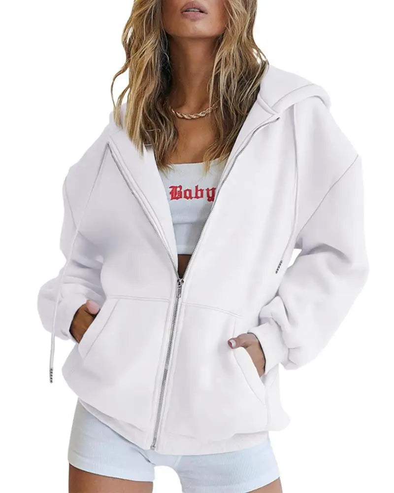 Women's hoodie Teen girls Fall jacket Oversized loose sweatshirt casual drawstring zip-up hoodie