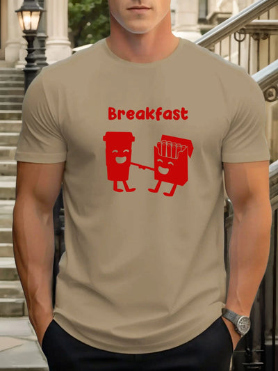 T Shirt For Men Breakfast 100% Cotton Graphic Printing Summer Round Neck T-Shirt Casual Breathable Street Style Daily Top