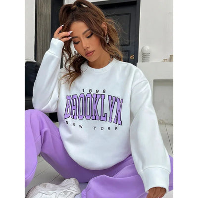 Women's Hoodie   Hoodie Monogram Print 1898 New York Brooklyn Harajuku  Sweatshirt  Streetwear Women