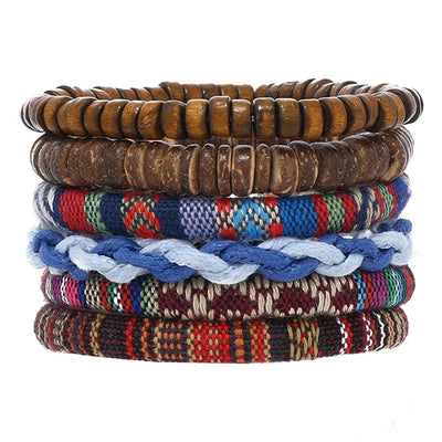 Bohemian Leather Bracelet Men Hand-woven Bracelet Men's Wooden Bead Bracelet Bracelet for Men Charm Bracelet Mens Jewellery