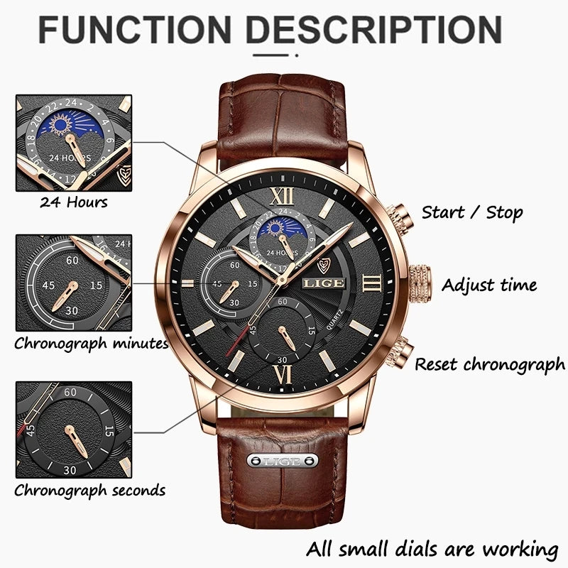 Men's Watches LIGE Top Brand Luxury Men WristWatch For Men Leather Quartz Watch Sports Waterproof Male Clock Relogio Masculino