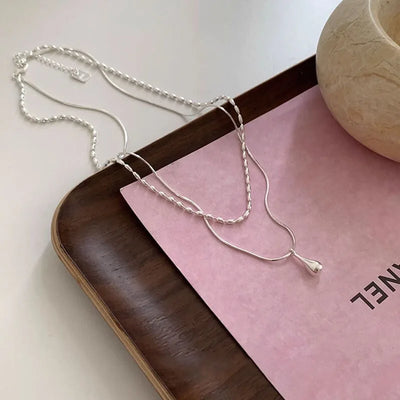925 Sterling Silver Simple Design Drop Pendant Necklace for Women Double Collar Chain Fashion Fine Jewelry Gifts