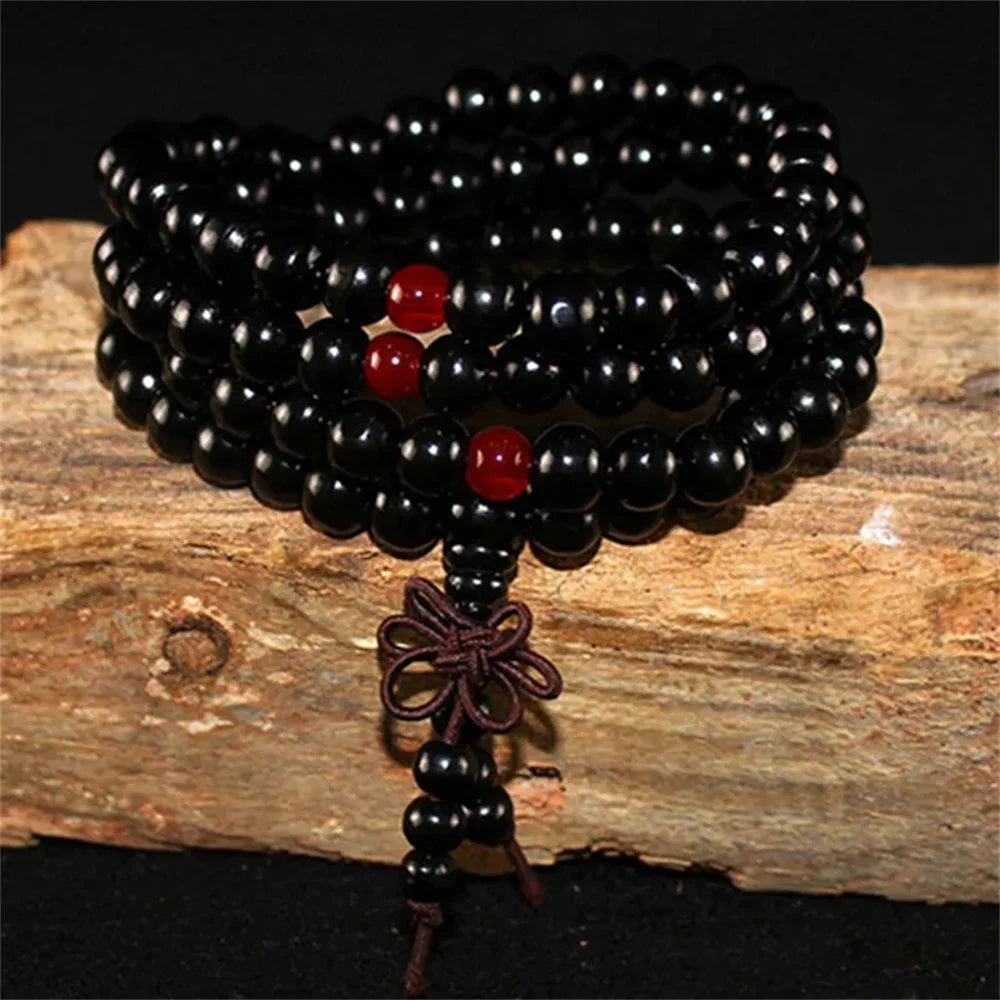 Natural Sandalwood Bracelet Men Buddhist Buddha Meditation Bead Bracelet For Women Prayer 108 Beads Rosary Hanging Decoration