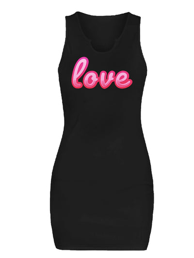 Women's Black Tank Top Pink LOVE Sexy Dress